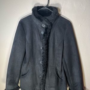 Liz Claiborne Coat Sz S Faux Fur and Microsuede Black